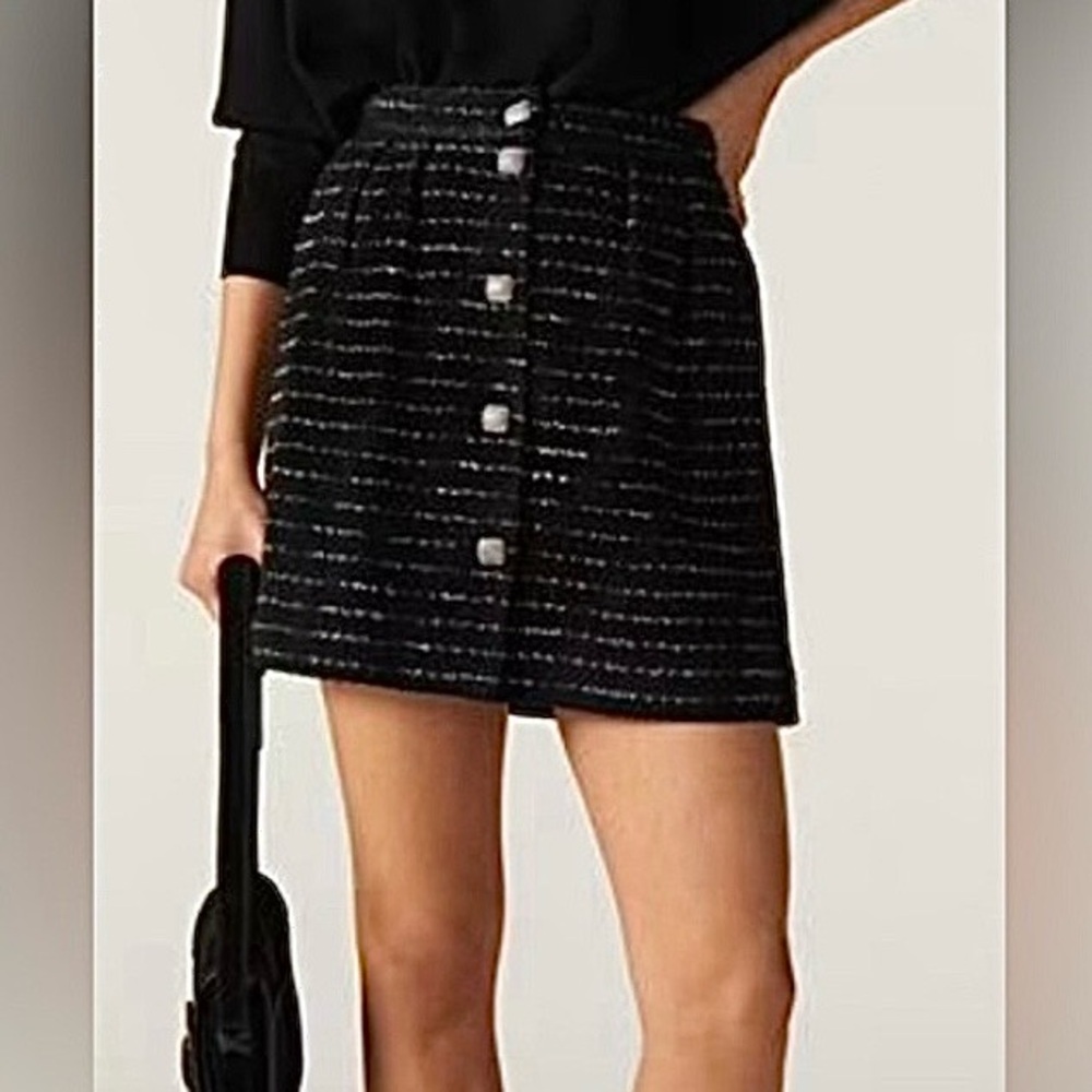 ba&sh Black Tweed Button-Front Mini Skirt